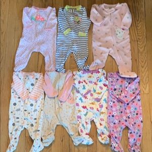7-piece bundle baby girl footed sleepers